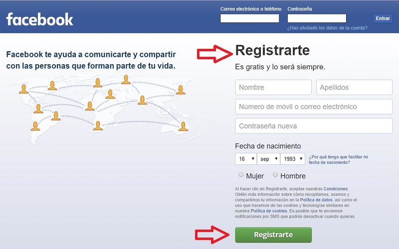 facebook registrarse